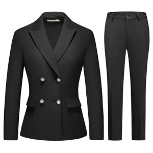 31JZbYRMS-L.jpg Women's 2 Piece Business Suit Double Breasted Blazer and Pants Work Suit Set