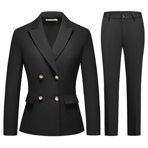 31JZbYRMS-L.jpg Women's 2 Piece Business Suit Double Breasted Blazer and Pants Work Suit Set