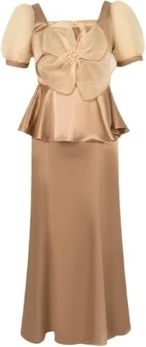 31K3FAhtHxL.jpg Satin 2 Piece Outfit Women Elegant Corset Top High Waist Fishtail Skirt Set Long Blouse Shirt Evening Dress Suit