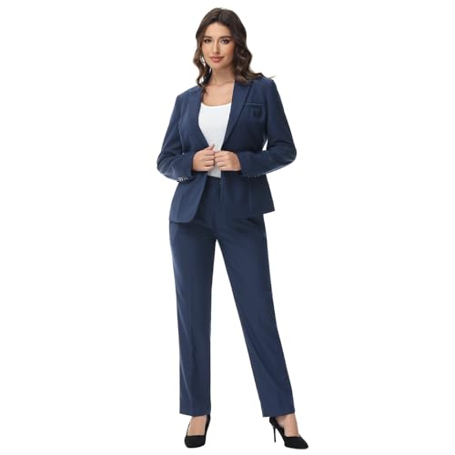 Womens Suit 2 Piece Set Business One Button Peak Lapel Blazer Jacket with Pants for Office Ladies