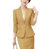 31KSD6KpZvL.jpg Women's Slim Two Piece Long Sleeve Notch Collar Single Button Suit Jacket and Skirt Set