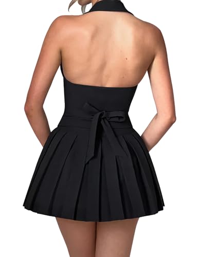 31LF9TpfUfL.jpg Women's 2 Piece Sets for Women Button Down A-Line V Neck Sleeveless Blazer Vest and Mini Pleated Skirt Set