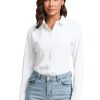 31LU3HlbFsL.jpg Womens Stretch Button Down Shirt Long Sleeve Wrinkle-Free Lightweight Smooth Loose Casual Office Work Shirts