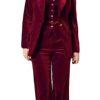 3 PC Womens Velvet Pant Suit - Peak Lapel Business Blazer Vest Pants for Prom Office Work