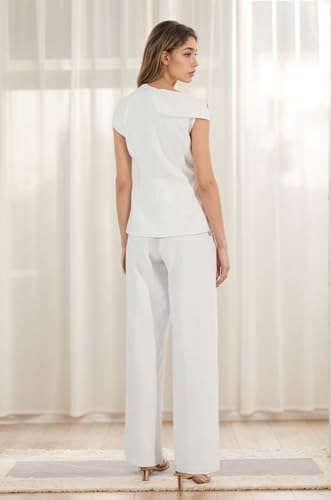 31NyyExRDL.jpg Womens Summer Outfits Business Casual 2 Piece Vest Pants Set Asymmetric Collar Vest Wide Leg Pants for Women