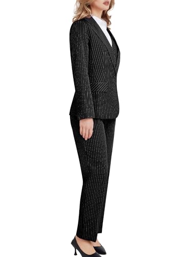 Women's 3 Piece Striped Suit One Button Slim Fit Business Work Professional Blazer Jacket Vest Pants Set