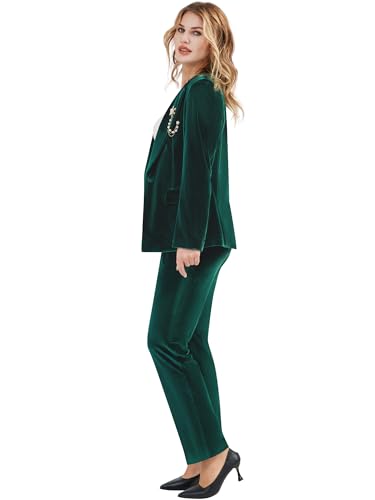 31PWbiRu1PL.jpg Women's 2 Piece Velvet Suit Notch Lapel One Button Slim Fit Business Party Wedding Tuxedo Blazer Pants Set