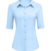 31PbxiGVWEL.jpg Womens Button Down Shirts 3/4 Sleeve Dress Blouses Business Casual Collared Oxford Tops
