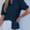 31Pg24ETO1L.jpg Womens Button Down Shirts Cute Short Puff Sleeve V Neck Tops Spring Summer Blouses for Women Dressy Casual