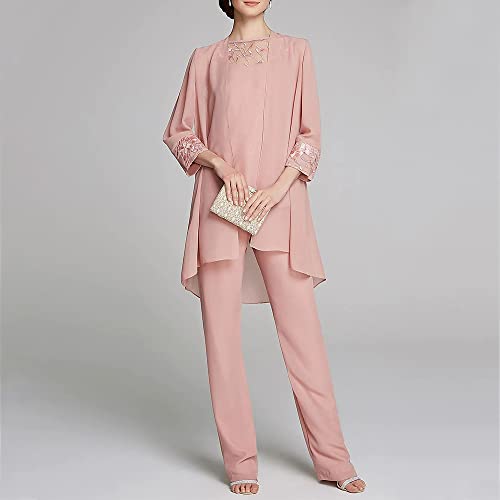 31QaeQY0qdL.jpg Women's Mother of The Bride Pants Suits Full Length Chiffon Lace 3/4 Sleeve 3 Pcs Wedding Sets