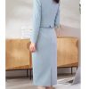Women Solid Long Sleeve Shawl Collar Cropped Suit Jacket High Waist Wrap Hip Midi Pencil Skirts 2 Pieces Set