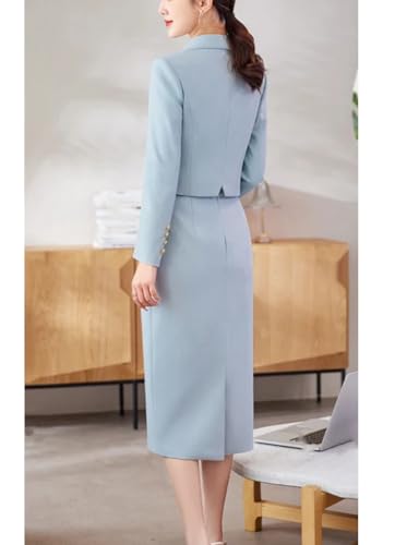 Women Solid Long Sleeve Shawl Collar Cropped Suit Jacket High Waist Wrap Hip Midi Pencil Skirts 2 Pieces Set