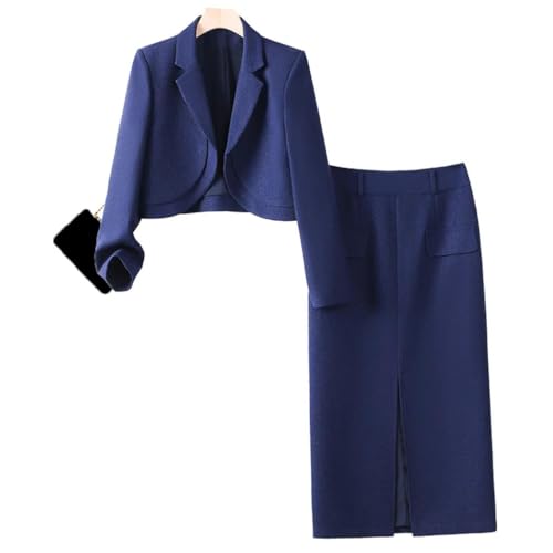 31RZs0RI-L.jpg Women Solid Long Sleeve Notch Collar Cropped Jacket High Waist Split Straight Pencil Skirt 2 Piece Suits Sets