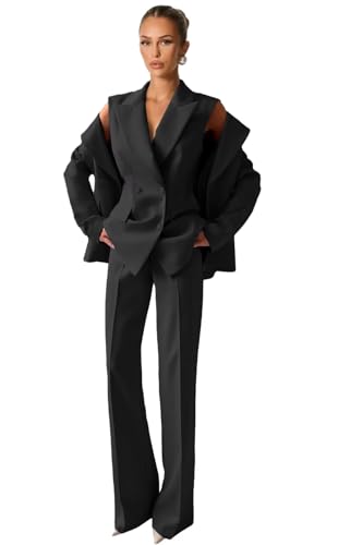 Suit for Women 2025 Formal Womens Suit 3 Piece Set Double Breasted Blazer Vest Pants Suits for Women Dressy