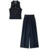 31X5GMhQNL.jpg Retro Sleeveless Vest Waist Denim Wide Leg Pants Twopiece Suit for Women