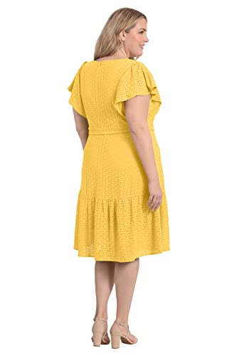 31XkiOcRUZL.jpg Women's Knit Eyelet Flutter Sleeve Belted Tiered Midi Dress Office Career Garden Party Day Guest of