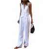 31YTxP7cKOL.jpg Retro Linen Women Suits Blue Sleeveless Button Vest Tops Wide Leg Pants Sets 2 Pieces Outfits Femme