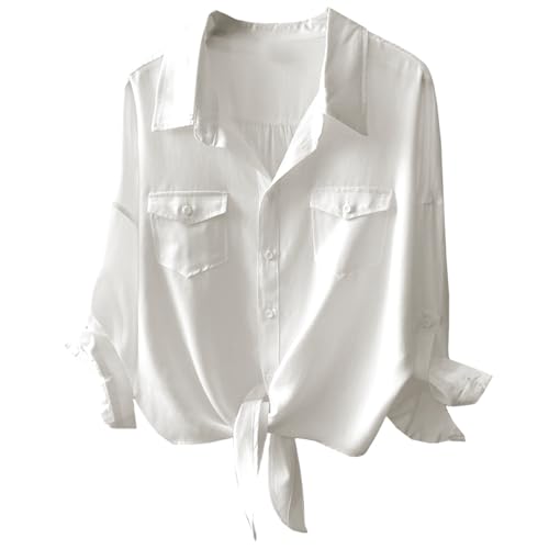 31Z7GzZyuGL.jpg Womens Button Down V Neck Shirts 3/4 Sleeve Tie Front Loose Office Business Shirt Blouse Summer Casual Tops