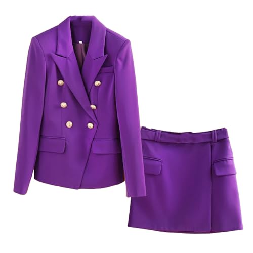 Women Double Breasted Long Sleeve Blazers Pencil Skirt Set Professional Office Work Wear Business Suit