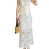 31bVxdBuEL.jpg Women's Elegant Solid Color Embroidery Lace 2 Pieces Sets O Neck Sleeveless Tank Top and A Line High Waist Skirt Suits
