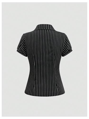 31cER3bZRSL.jpg Women's Striped Button Down Shirt Ruched Short Sleeve Fitted Work Blouses