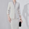 31d9boQWUVL.jpg Women Long Sleeve Slim Fit Suit Jacket Midi Wrap Hip Pencil Skirt 2 Piece Sets Business Casual Sutis