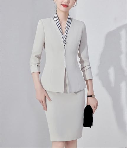 31d9boQWUVL.jpg Women Long Sleeve Slim Fit Suit Jacket Midi Wrap Hip Pencil Skirt 2 Piece Sets Business Casual Sutis