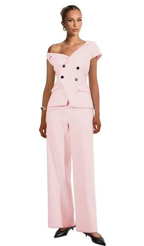 31dKp9SfUAL.jpg Womens Summer Outfits Business Casual 2 Piece Vest Pants Set Asymmetric Collar Vest Wide Leg Pants for Women