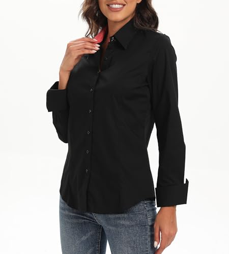 Womens Button Down Shirts Long Sleeve Regular Fit Stretch Work Blouse