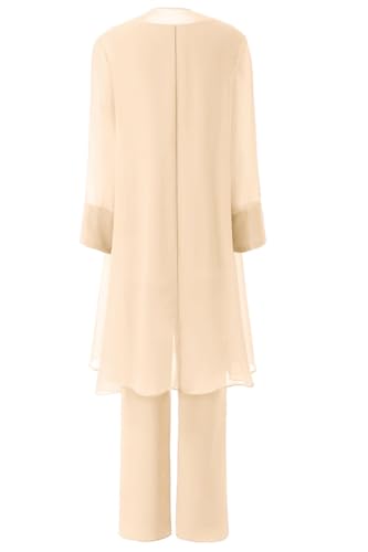 31eisLvdYTL.jpg Women's Mother of The Bride Pant Suits 3 Pieces Chiffon Outfit Sets for Wedding Pant Suit with Jacket