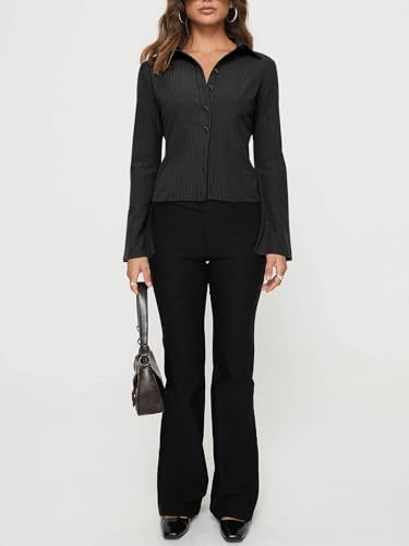 31emZ7pih0L.jpg Women??s Button Down Shirts Striped Long Sleeve Collared Casual Work Blouses Tops 2025 Trendy Outfits