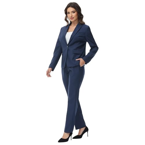 Womens Suit 2 Piece Set Business One Button Peak Lapel Blazer Jacket with Pants for Office Ladies
