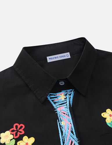 31g1IJcPkAL.jpg Men's Button Down Shirts Handcrafted Floral Short Sleeve Shirt Graffiti Necktie Casual Shirts Summer Beach Tops