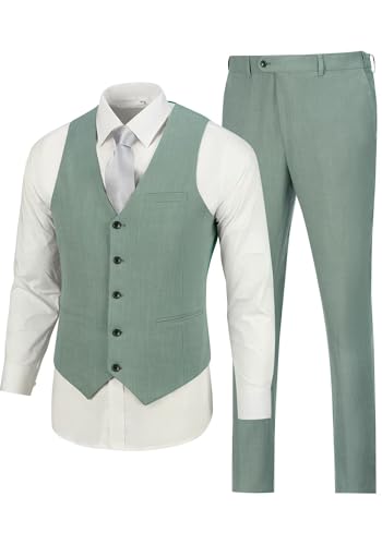 31hVES5lmoL.jpg Casual Linen Beige Men's 2 Piece Suits Wedding Suits Slim Fit Groomsmen Tuxedos Prom Waistcoat Summer Linen Vest+Pant