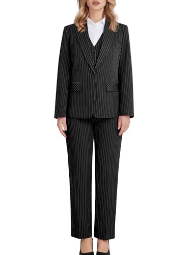 Women's 3 Piece Striped Suit One Button Slim Fit Business Work Professional Blazer Jacket Vest Pants Set