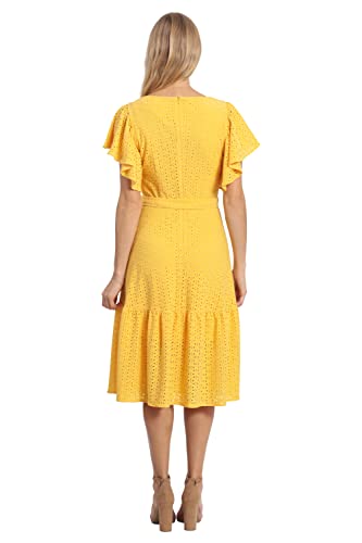 31iCZoRWKkL.jpg Women's Knit Eyelet Flutter Sleeve Belted Tiered Midi Dress Office Career Garden Party Day Guest of