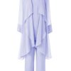 31kfsXwYVIL.jpg Women's Mother of The Bride Pant Suits 3 Pieces Chiffon Outfit Sets for Wedding Pant Suit with Jacket