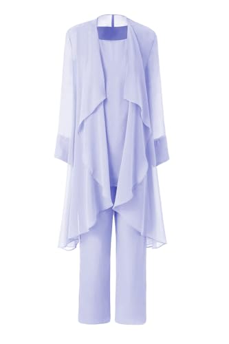 31kfsXwYVIL.jpg Women's Mother of The Bride Pant Suits 3 Pieces Chiffon Outfit Sets for Wedding Pant Suit with Jacket