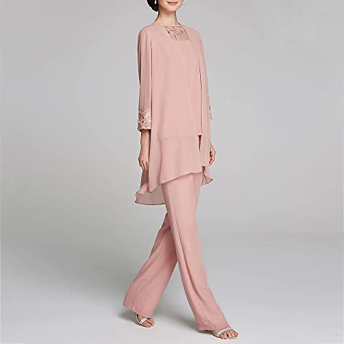 31koE-nuDML.jpg Women's Mother of The Bride Pants Suits Full Length Chiffon Lace 3/4 Sleeve 3 Pcs Wedding Sets