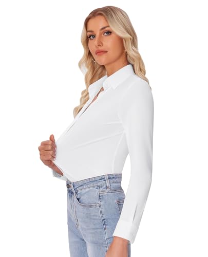 31ld2qtqz0L.jpg Button Down Shirts for Women Slim fit Long Sleeve Stretch Dress Shirts Work Shirt Wrinkle Free Office Blouses