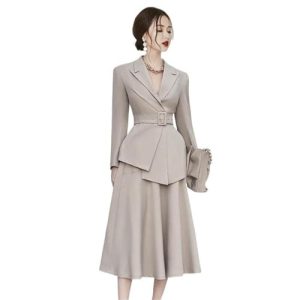 31loMeSTI6L.jpg Women's Skirt Suit Spring Autumn Belted Long Sleeve Blazer Loose Casual Skirt 2 Piece Set for Women