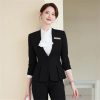 31m31Y6r7aL.jpg Women's Solid Color V-Neck Single Button Slim Fit Short Suit Jacket Skirt Two-Piece Suit
