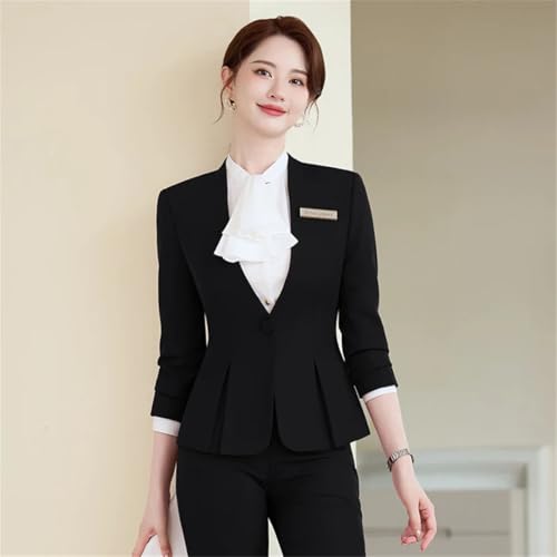 31m31Y6r7aL.jpg Women's Solid Color V-Neck Single Button Slim Fit Short Suit Jacket Skirt Two-Piece Suit