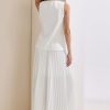 31n-xtudBjL.jpg Women's 2 Piece Summer Outfits V Neck Sleeveless Button Vest Maxi Pleated Skirts Set