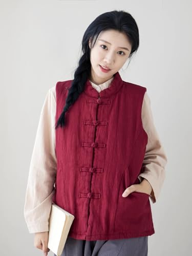 31n3-HkGYhL.jpg suit women's Chinese style quilted vest autumn and winter buckle thickened waistcoat cotton-padded jacket