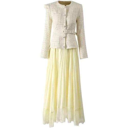 31nStlZ4pL.jpg Women Suit Long-Sleeved Single-Breasted Lace-Up Slim Tops Pleated Skirt Two Piece Set