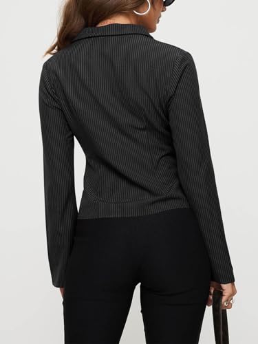 31nc9nTb9yL.jpg Women??s Button Down Shirts Striped Long Sleeve Collared Casual Work Blouses Tops 2025 Trendy Outfits