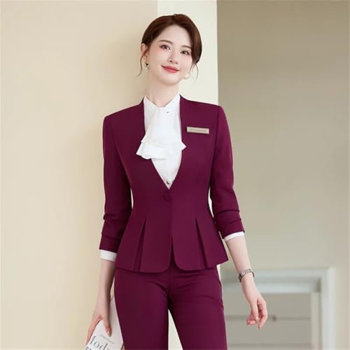 31nwfX9yBML.jpg Women's Solid Color V-Neck Single Button Slim Fit Short Suit Jacket Skirt Two-Piece Suit