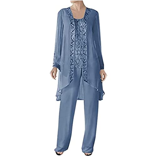31oXnsIfH9L.jpg 3 Pcs Mother of Bride Pants Suits Sets Women Plus Size Chiffon Long Sleeve Jacket Vest Pants Suits