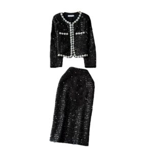 31rHWwvhKgL.jpg Women's French Skirt Set Heavy Industry Beaded Sequined Temperament Coat Skirt Two-Piece Set